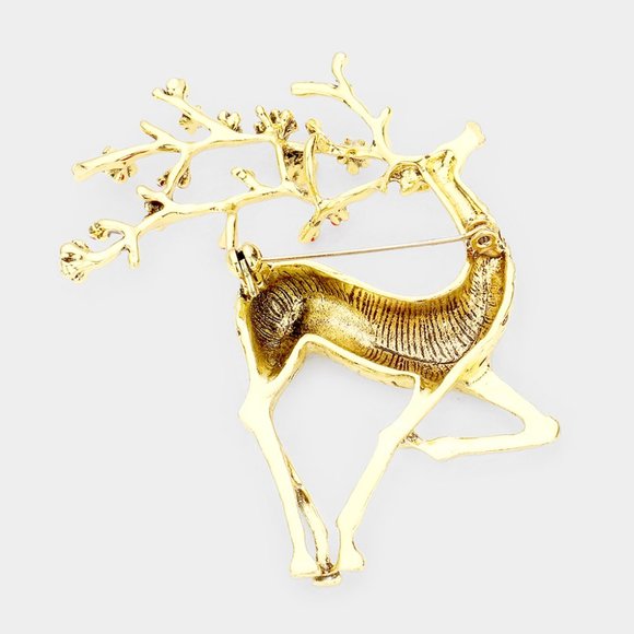 Elegant Colored Metal Reindeer Pin Brooch / Pendant - Picture 2 of 2